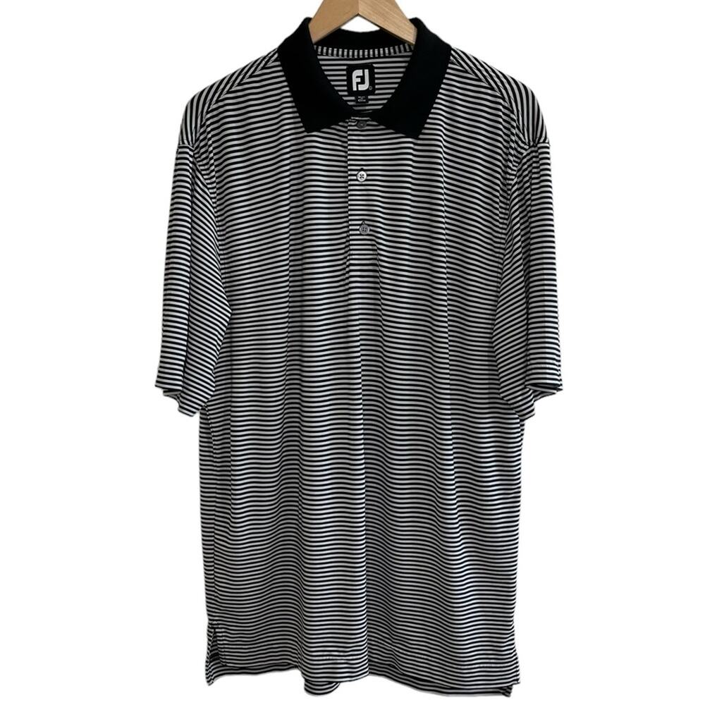 FOOTJOY Big & Tall Black and White‎ Stripe Short Sleeve Polo Shirt Size Large